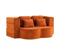 Canapé de sol orange en mousse et ressorts avec 4 coussins convertible