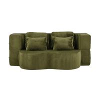Canapé de sol vert en mousse et ressorts convertible 2-en-1 avec 4 coussins