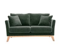 Canapé scandinave déhoussable 2 places en tissu effet velours vert kaki et bois clair OSLO