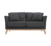 Canapé scandinave déhoussable 2 places en tissu gris foncé et bois clair OSLO