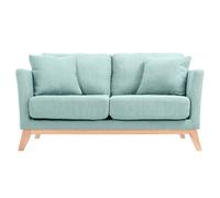 Canapé déhoussable 2 places en tissu vert lagon et bois clair oslo