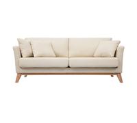 Canapé déhoussable 3 places en tissu beige et bois clair oslo
