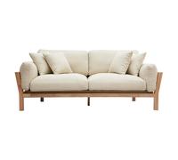 Canapé scandinave déhoussable 3 places en tissu blanc crème et bois clair KYO