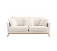 Canapé scandinave déhoussable 3 places en tissu effet laine bou blanc cassé et bois clair OSLO