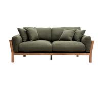 Canapé déhoussable 3 places en tissu vert kaki et bois clair kyo