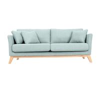 Canapé scandinave déhoussable 3 places en tissu vert lagon et bois clair OSLO