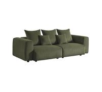 Canapé déhoussable 3 places en velours côtelé grosse côte kaki avec pluie de coussins L 230 x P 97 x H 82cm - Pillow