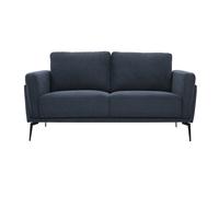 Canapé design 2 places en tissu effet velours texturé bleu foncé et métal noir MOSCO
