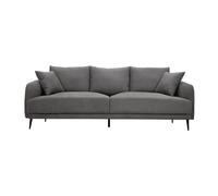 Canapé design 3 places en tissu effet velours gris et métal noir JERRY