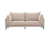 Canapé design 3 places en tissu effet velours texturé beige et métal noir MARIUS