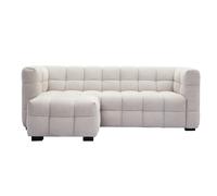 Canapé design 3 places et repose-pieds en tissu effet velours texturé beige CORTO