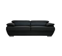 Canapé design avec têtières ajustables 3 places cuir noir et acier chromé EWING