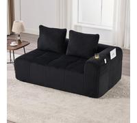 Canapé deux places confortable en velours côtelé, à monter soi-même, coussins de dossier moelleux, poche de rangement latérale pour la télécommande et le téléphone portable, porte-boisson intégré, soi