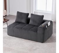 Canapé deux places confortable en velours côtelé, à monter soi-même, coussins de dossier moelleux, poche de rangement latérale pour la télécommande et le téléphone portable, porte-boisson intégré, soi