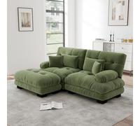Canapé deux places rembourré en chenille, avec 2 coussins lombaires et 2 coussins décoratifs, larges accoudoirs, 220 x 145 x 81 cm, vert