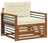 Canapé d'extérieur vidaXL en bois d'acacia massif et polyester, couleur naturel et crème