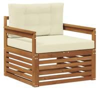 Canapé d'extérieur vidaXL en bois d'acacia massif et polyester, couleur naturel et crème