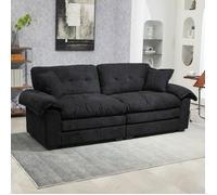 Canapé droit 2 places assise profonde avec coussins et soutien renforcé - MEUNIQ - chenille rembourrée noir