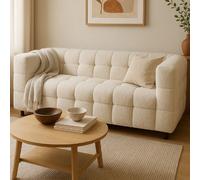 IDMarket - Canapé Droit 2 Places capitonné AMANCE en Tissu Bouclette Beige