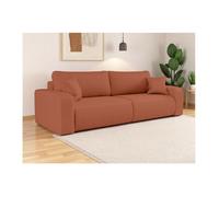 Canapé droit 3 places ALYA convertible en tissu bouclette - Terracotta