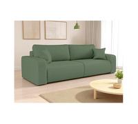 Canapé droit 3 places ALYA convertible en tissu bouclette - Vert