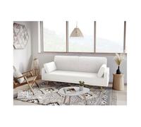 Canapé droit 3 places ELGA scandinave convertible en tissu bouclette - Blanc - L205 x P87 x H85cm - LOUNGITUDE