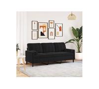 vidaXL Canapé 3 places en velours 180 cm noir avec oreillers décoratifs