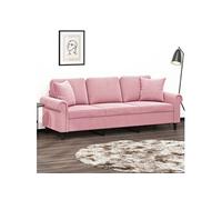 Canape droit 3 places en polyester rose 77 x 212 x 80 cm