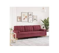 vidaXL Canapé 3 places bordeaux en tissu 210 cm avec oreillers décoratifs