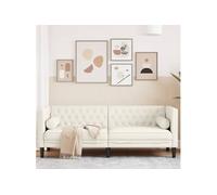 vidaXL Canapé Chesterfield avec traversins 3 places velours crème 74,5 x 194 x 70,5 cm