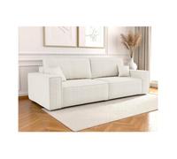 Canapé droit 3 places FARAH convertible en tissu bouclette - Blanc