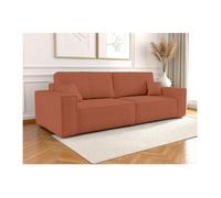 Canapé droit 3 places FARAH convertible en tissu bouclette - Terracotta