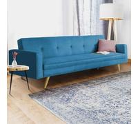 IDMARKET Canapé droit scandinave 3 places convertible LARS en tissu bleu canard