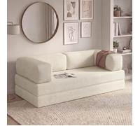 IDMarket - Canapé Droit Convertible 3 Places NATOU en Velours côtelé Beige