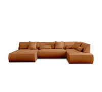 Lisa design – Canapé modulable panoramique d'angle droit Onyx 7 places en tissu Rouille