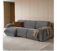 Canapé Droit Convertible 3 Places en Velours Côtelé - 247x115x70cm - Canapé Lit Lounge avec Repose-Pieds Rétractables - Gris