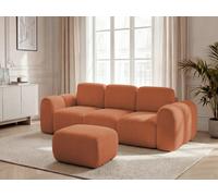 Canapé droit convertible coffre 3 places MONTAIGNE tissu bouclette avec pouf orange BOBOCHIC Orange