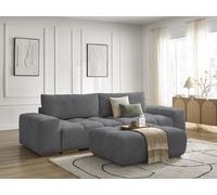 Canapé droit convertible coffre ANAKIN tissu bouclette avec pouf gris foncé BOBOCHIC 4 places Gris foncé