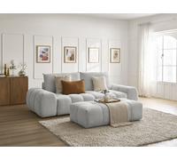 Canapé droit convertible coffre EVEREST tissu chiné avec pouf gris clair BOBOCHIC 3 places Gris clair