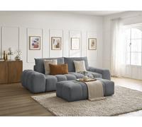 Canapé droit convertible coffre EVEREST tissu chiné avec pouf gris foncé BOBOCHIC 3 places Gris foncé