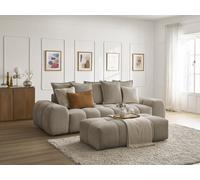 Canapé droit convertible coffre EVEREST tissu chiné avec pouf taupe BOBOCHIC 3 places Taupe