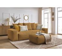 Canapé droit convertible coffre VOLTAIRE avec pouf jaune BOBOCHIC 4 places Jaune