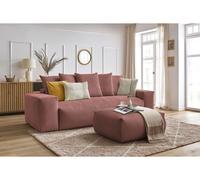 Canapé droit convertible coffre VOLTAIRE avec pouf rose BOBOCHIC 4 places Rose