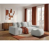 Canapé droit convertible coffre VOLTAIRE tissu chiné avec pouf gris clair BOBOCHIC 3 places Gris clair