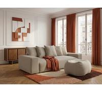 Canapé droit convertible coffre VOLTAIRE tissu chiné avec pouf taupe BOBOCHIC 3 places Taupe
