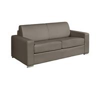 Canapé droit convertible express CALITO 4 places en cuir de buffle taupe - Couchage 160 cm - Matelas 18 cm