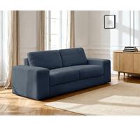 Canapé droit convertible IBIZA ouverture express tissu texturé bleu foncé 160x196 BOBOCHIC 3 places 160x196 Bleu foncé