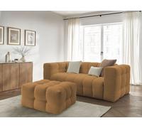 Canapé droit convertible ouverture express 3 places CLOUD tissu bouclette avec pouf jaune BOBOCHIC 3 places Jaune