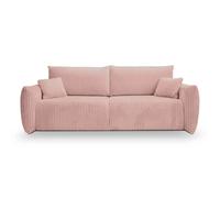 Canapé droit convertible velours côtelé 3 places Rose