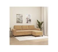 vidaXL Canapé 3 places avec repose-pieds – Marron velours
